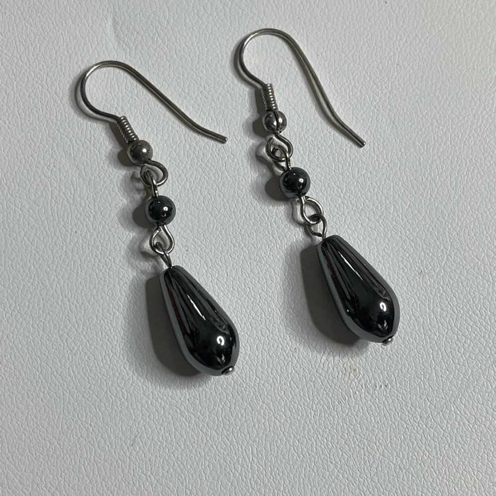 Hematite Drop Earrings Hand Crafted